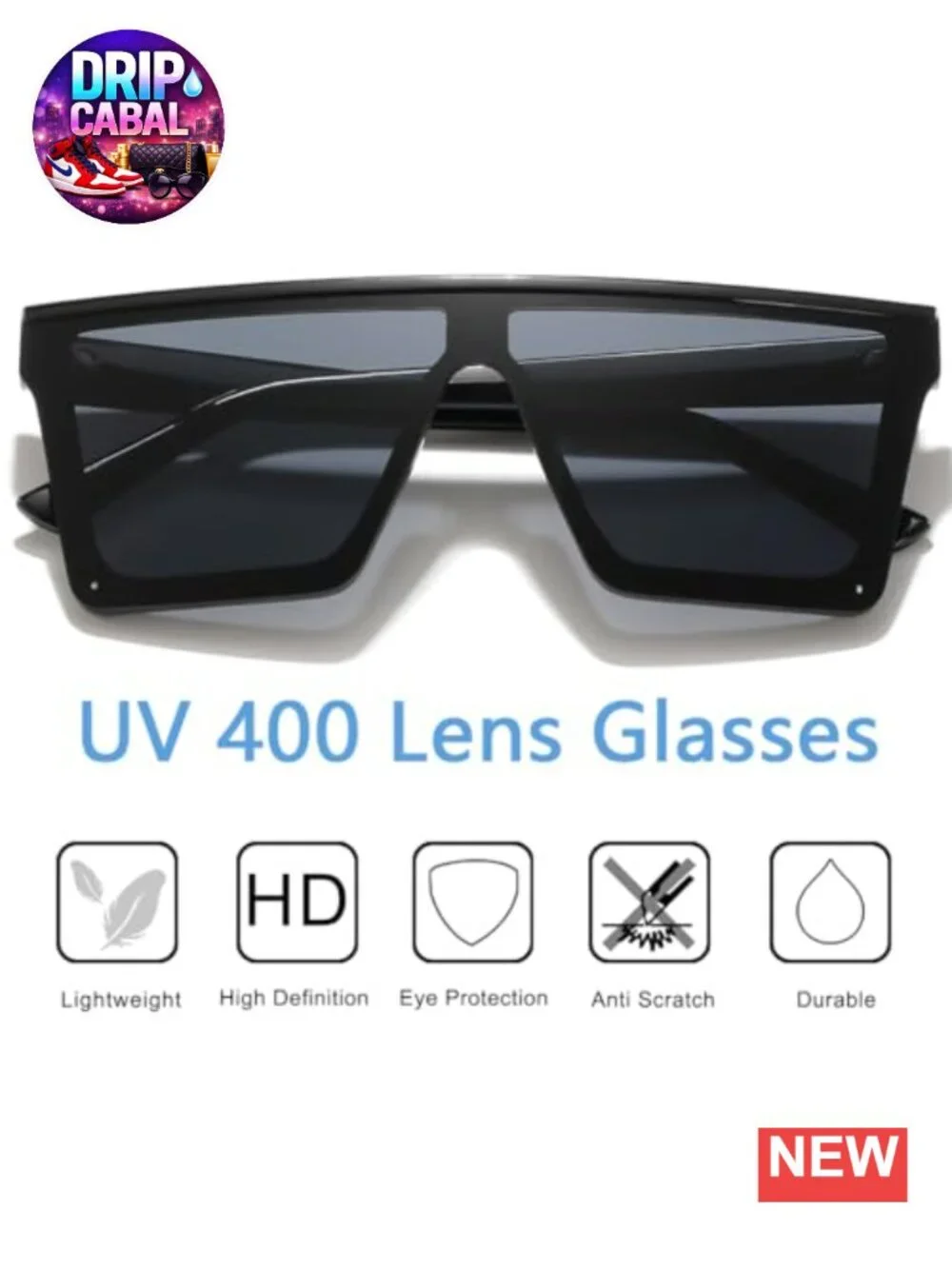 Oversized Flat Top Sunglasses UV400 Protection Unisex Lightweight